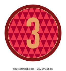 Stylish Number 3 Badge with Red and Gold Triangular Background – Suitable for Branding and Digital Applications