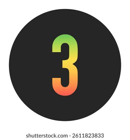 Stylish Number 3 in gradient hues of green to red inside a solid black circle. Great for modern branding, tech logos, and digital art themes.