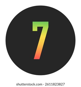 Stylish Number 7 in gradient hues of green to red inside a solid black circle. Great for modern branding, tech logos, and digital art themes.