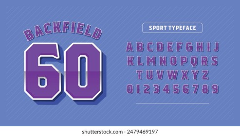 Stylish number and alphabet effects. Jersey text design concept. Sport typeface with light purple color and chrome outlined. Vector illustration
