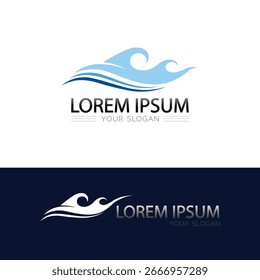 Diseño elegante del logotipo del Vector de agua de la onda del océano con movimiento fluido abstracto elegante