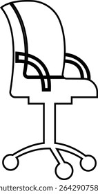 Stylish office chair icon featuring ergonomic designs in black and outline stroke aesthetics perfect for representing comfortable seating for working at a desk. Piece of furniture for living room,