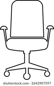 Stylish office chair icon featuring ergonomic designs in black and outline stroke aesthetics perfect for representing comfortable seating for working at a desk. Piece of furniture for living room,