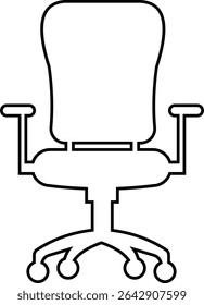 Stylish office chair icon featuring ergonomic designs in black and outline stroke aesthetics perfect for representing comfortable seating for working at a desk. Piece of furniture for living room,