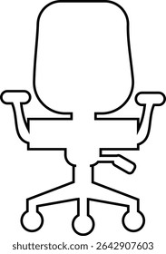 Stylish office chair icon featuring ergonomic designs in black and outline stroke aesthetics perfect for representing comfortable seating for working at a desk. Piece of furniture for living room,