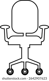 Stylish office chair icon featuring ergonomic designs in black and outline stroke aesthetics perfect for representing comfortable seating for working at a desk. Piece of furniture for living room,