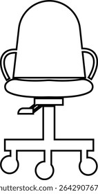 Stylish office chair icon featuring ergonomic designs in black and outline stroke aesthetics perfect for representing comfortable seating for working at a desk. Piece of furniture for living room,