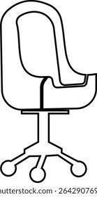 Stylish office chair icon featuring ergonomic designs in black and outline stroke aesthetics perfect for representing comfortable seating for working at a desk. Piece of furniture for living room,