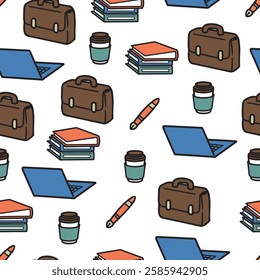 Stylish Office Tools and Supplies for Work Pattern. Ideal for office-themed designs, digital wallpapers, business presentations, and stationery projects, perfect for professionals and creatives