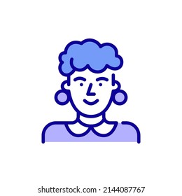 Stylish old lady in retro clothes. Pixel perfect, editable stroke color icon
