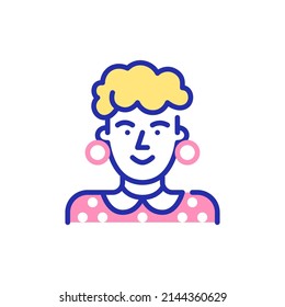 Stylish old lady in retro clothes. Pixel perfect, editable stroke fun color icon