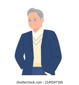 A stylish old man in a suit. flat design style vector illustration.