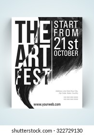 Stylish One Page Flyer, Banner Or Template In Black And White Colors For Art Fest Celebration.