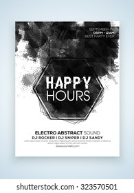 Stylish one page Flyer, Banner or Template design for Happy Hours party celebration.