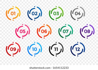 stylish one to twelve bullet points number set