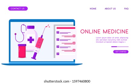 Stylish Online Medicine vector flat illustration. 