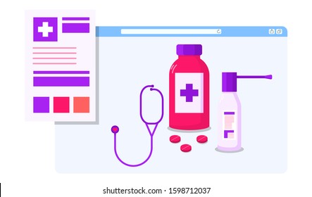 Stylish Online Medicine vector flat illustration. 
