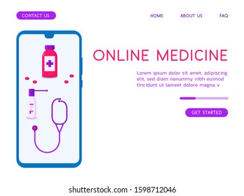 Stylish Online Medicine vector flat illustration. 