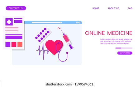 Stylish Online Medicine vector flat illustration. 
