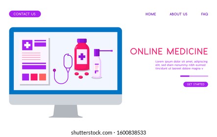 Stylish Online Medicine vector flat illustration. 