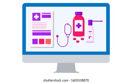 Stylish Online Medicine vector flat illustration. 