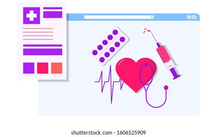 Stylish Online Medicine vector flat illustration. 