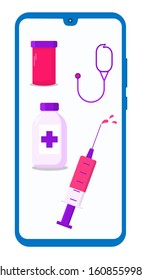 Stylish Online Medicine vector flat illustration. 