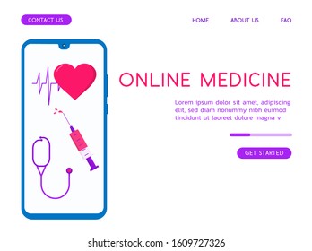 Stylish Online Medicine vector flat illustration. 