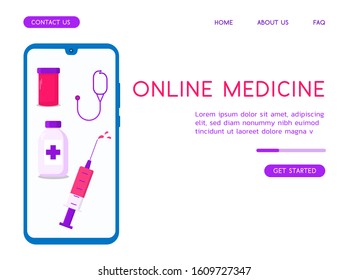 Stylish Online Medicine vector flat illustration. 