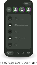A stylish online messaging interface featuring user profiles, active chats, and a search bar for easy navigation