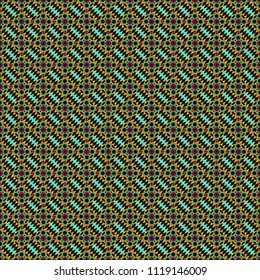 Stylish orange, black and green texture. Vector abstract geometric background. Seamless pattern with rhombus and polygons forming abstract wallpaper.