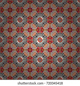 Stylish orange, gray and white texture. Vector abstract geometric background. Seamless pattern with rhombus and polygons forming abstract wallpaper.