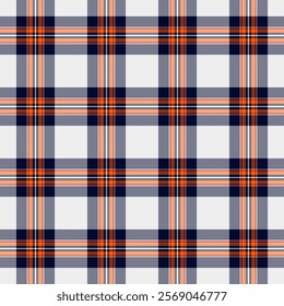 Stylish orange, navy, and gray plaid pattern.  Perfect for textile design, fashion, website backgrounds, or any project needing a classic yet modern feel.  High-resolution seamless repeat.