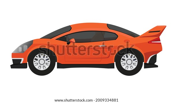 Stylish orange\
sports car vector icon. Clear glass that sees the interior\
equipment. On isolated white\
background.