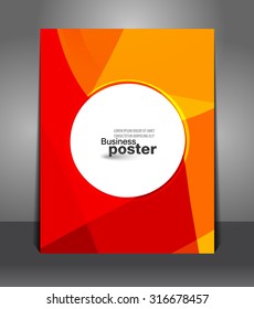 Stylish orange-red poster with a button in the middle. Design layout template