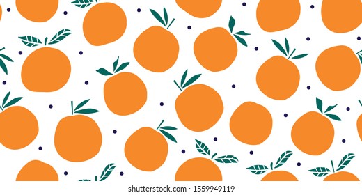 Stylish oranges fruits seamless pattern in hand drawn scandinavian style on white background. Summer design. Stylish kitchen citruses. 