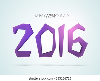 Stylish origami text 2016 in purple color on glossy background for Happy New Year celebration.
