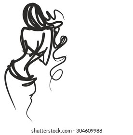 stylish  original hand-drawn graphics with beautiful young attractive girl model for design. Fashion, style, beauty, advertising. Graphic, sketch drawing. Sexy woman. groom, bride, fiancee
