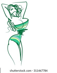 stylish original hand-drawn graphics with beautiful young  girl model for design. Fashion, style, youth, beauty. Graphic, sketch drawing. Sexy woman