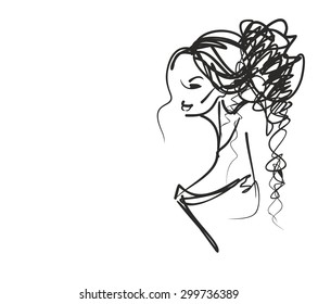  stylish  original hand-drawn graphics portrait  with beautiful young attractive girl model for design. Fashion, style,    beauty . Graphic, sketch drawing. Sexy  woman