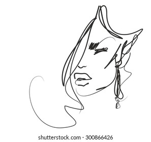 stylish original hand-drawn graphics portrait  with beautiful young attractive girl model for design. Graphic, sketch drawing. Sexy  woman 