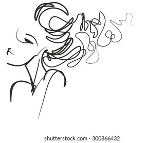 stylish  original hand-drawn graphics portrait  with beautiful young attractive girl model for design. Graphic, sketch drawing. Sexy  woman  - Shutterstock ID 300866432