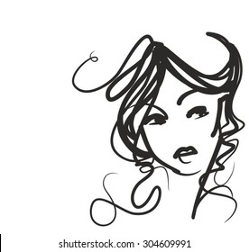 stylish  original hand-drawn graphics portrait  with beautiful young attractive girl model for design. Fashion, style, beauty. Graphic, sketch drawing. Sexy  woman
