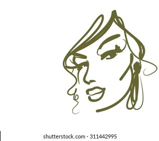stylish original hand-drawn graphics portrait with beautiful young attractive girl model for design. Fashion, style,  beauty. Graphic, sketch drawing. Sexy  woman
