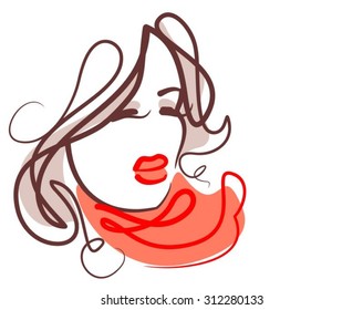 stylish original hand-drawn graphics portrait with beautiful young attractive girl model for design. Fashion, style, beauty. Graphic, sketch drawing. Sexy  woman.
