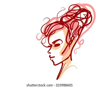 stylish  original hand-drawn graphics portrait  with beautiful young attractive girl model for design. Fashion, style,    beauty . Graphic, sketch drawing. Sexy  woman
