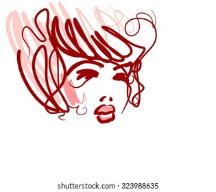 stylish  original hand-drawn graphics portrait  with beautiful young attractive girl model for design. Fashion, style,    beauty . Graphic, sketch drawing. Sexy  woman
