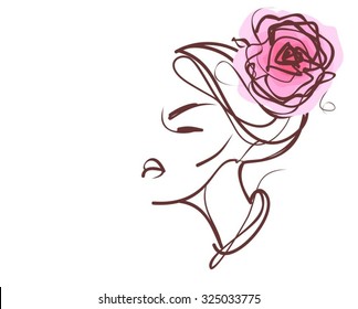 Stylish original hand-drawn graphics portrait  with beautiful young attractive girl model for design. Fashion, style, beauty. Graphic, sketch drawing. Sexy  woman

