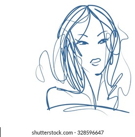Stylish original hand-drawn graphics portrait  with beautiful young attractive girl model for design. Fashion, style,  beauty. Graphic, sketch drawing. Sexy  woman.
