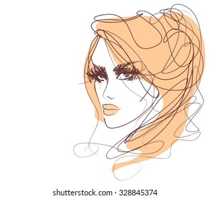 stylish  original hand-drawn graphics portrait  with beautiful young attractive girl model for design. Fashion, style,    beauty . Graphic, sketch drawing. Sexy  woman
